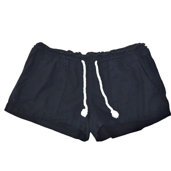 Roxy Black Linen Blend Shorts Size L Beachwear Surfer Coastal Summer Casual - Picture 1 of 9